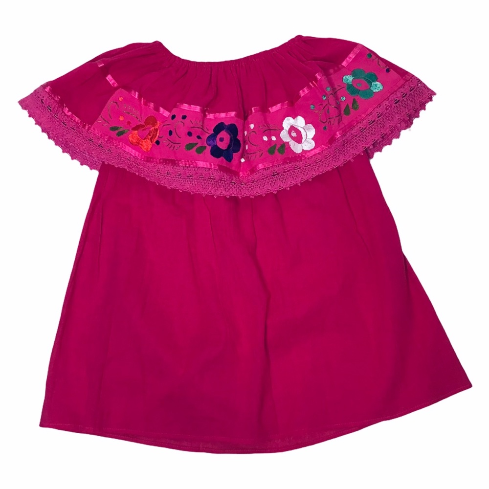 Authentic Mexican pink embroidered floral off the shoulder top NWOT